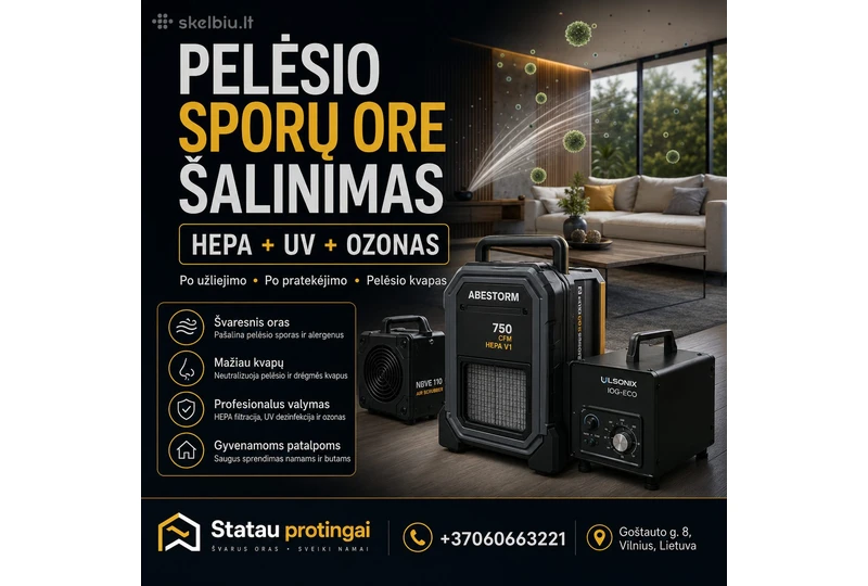 Pašalink pel?sio sporas ore greitai||Profesionalus pel?sio kvapo šalinimas||Švarus oras be pel?sio ir kvap?